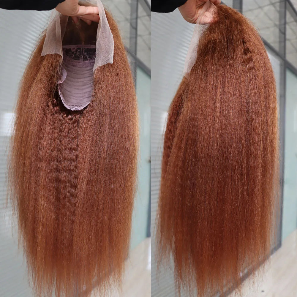 Perruque blonde de cheveux humains vierges de couleur blonde n° 30, cheveux humains  crépus et raides de qualité, perruques blondes Yaki épaisses 
